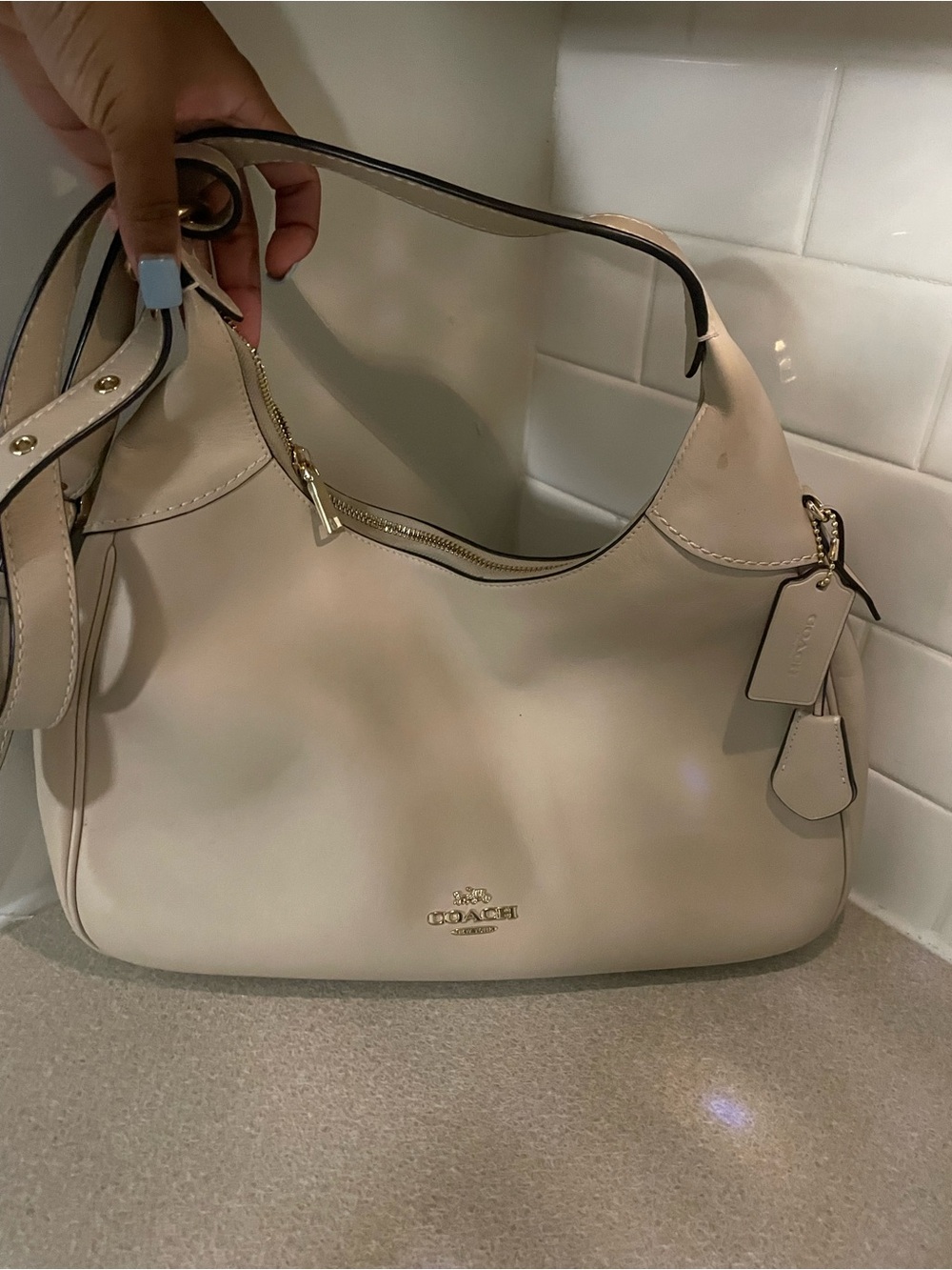 Coach Cream Pebble Leather Shoulder Hobo